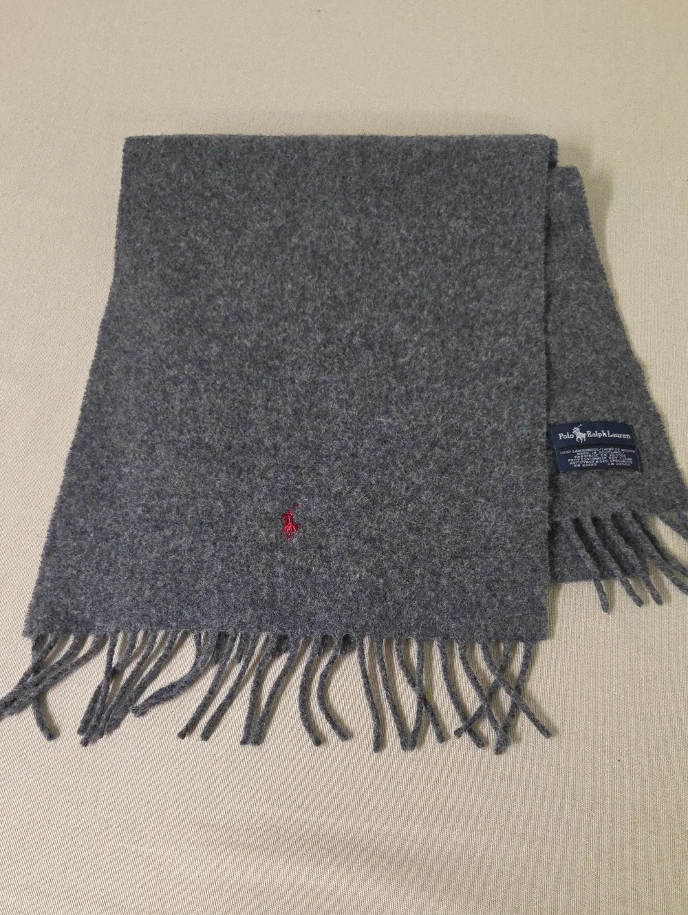 Polo by Ralph Lauren Gray Wool Scarf with Red Pony Logo